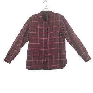 Uniqlo Shirt Womens Large Plaid‎ Flannel Red Button Up Long Sleeve